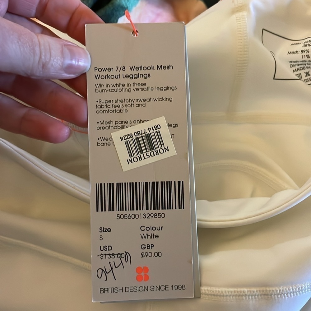 NWT Sweaty Betty Power Wetlook Mesh 7/8 Leggings White Size Small - Picture 12 of 14